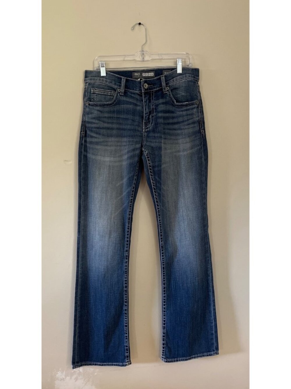 Bke Womens Size 33L Dark Wash Denim Blue Jeans Fulton Bootleg Mid-Rise